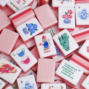 in stock pink monkey mahjong tiles tea pots and cups