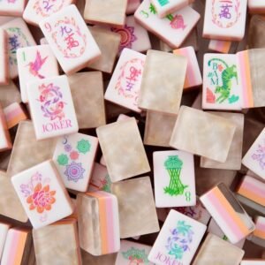 pink peach pearlescent back mahjong tiles